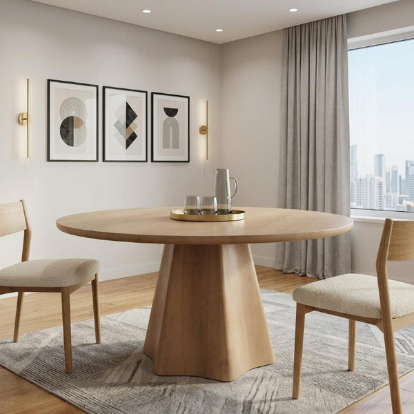 60 Inch Solid Wood Round Dining Table with Pedestal Base for Family Gatherings