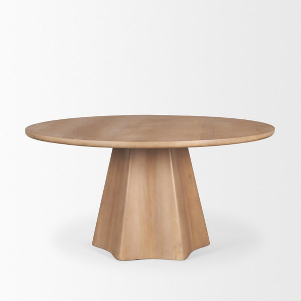 60 Inch Solid Wood Round Dining Table with Pedestal Base for Family Gatherings