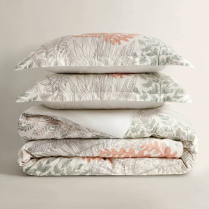 English Elm 3-piece Botanical Cotton Sateen Duvet Set with 300tc Earthy Print and Shell Buttons B035P408291