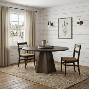 60 Inch Solid Wood Round Dining Table with Pedestal Base for Family Gatherings