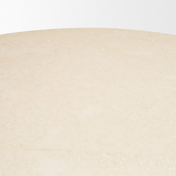60 Inch Marble Top Round Dining Table with Solid Wood Pedestal Base Cream Tone