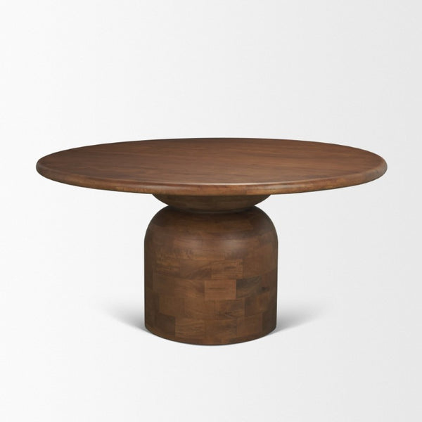 60 Inch Solid Wood Round Dining Table with Pedestal Base for Family Gatherings