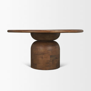 60 Inch Solid Wood Round Dining Table with Pedestal Base for Family Gatherings