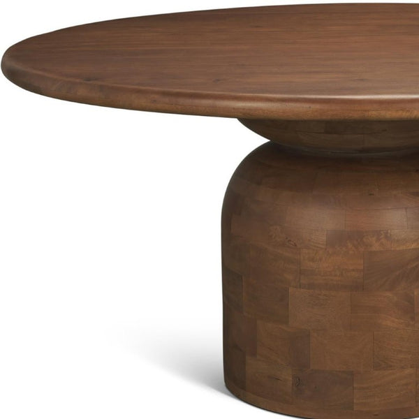 60 Inch Solid Wood Round Dining Table with Pedestal Base for Family Gatherings