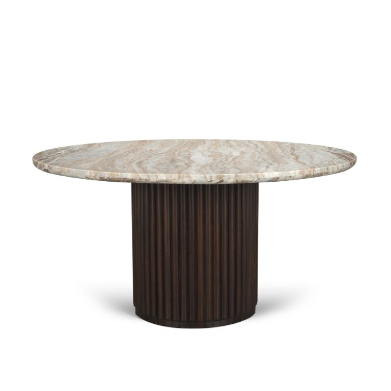 HomeRoots 60 Inch Round Marble Top Dining Table with Solid Wood Pedestal Base Seats Six 727906