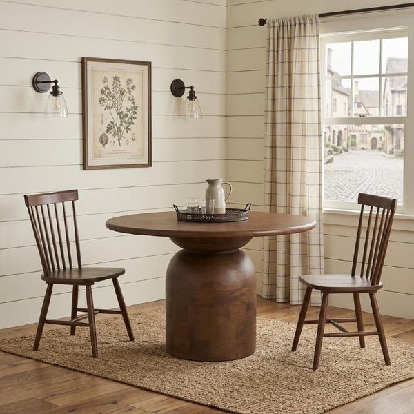 42 Inch Round Solid Wood Dining Table with Pedestal Base for Small Spaces