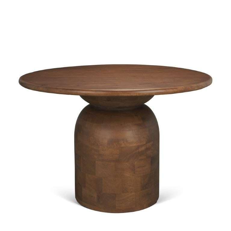 HomeRoots 42 Inch Round Solid Wood Dining Table with Pedestal Base for Small Spaces 727907
