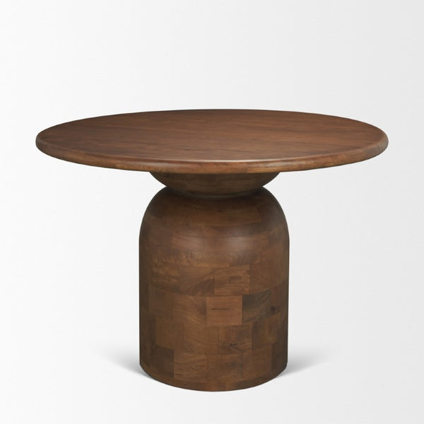 42 Inch Round Solid Wood Dining Table with Pedestal Base for Small Spaces