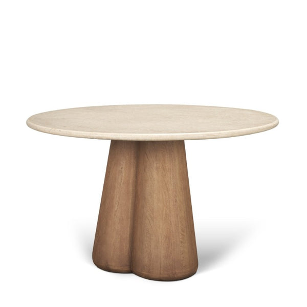 HomeRoots 48 Inch Marble Top Round Dining Table with Solid Wood Pedestal Base for Elegant Interiors 727908