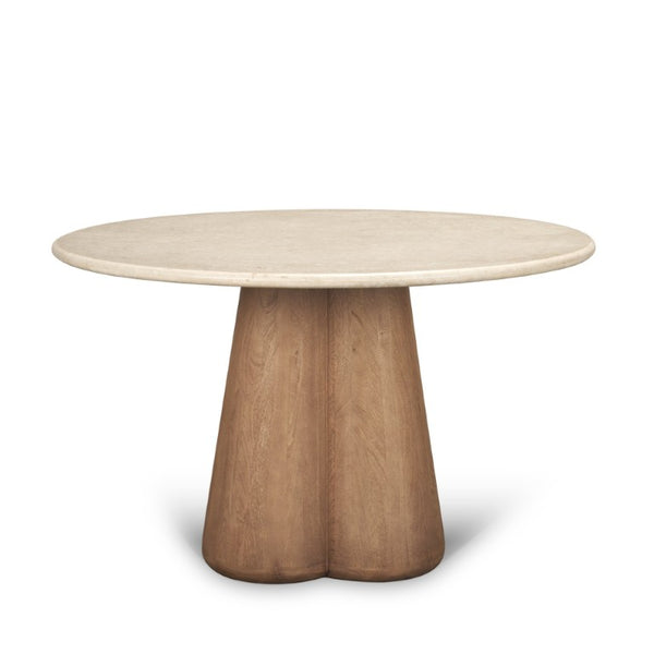 48 Inch Marble Top Round Dining Table with Solid Wood Pedestal Base for Elegant Interiors