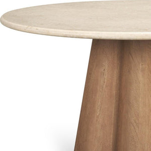 48 Inch Marble Top Round Dining Table with Solid Wood Pedestal Base for Elegant Interiors