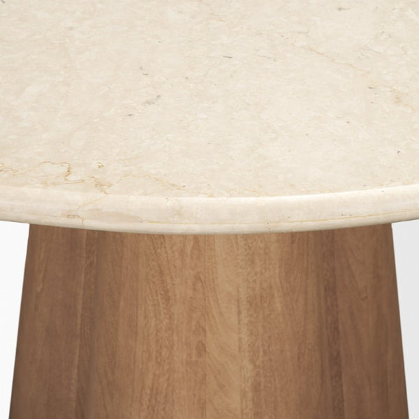 48 Inch Marble Top Round Dining Table with Solid Wood Pedestal Base for Elegant Interiors