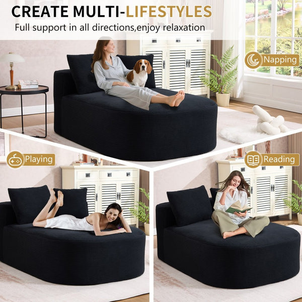 English Elm 67.5''chaise Lounge Oversized Corduroy Sleeper Sofa with Deep Seat and Two Pillows Black W1803P409160
