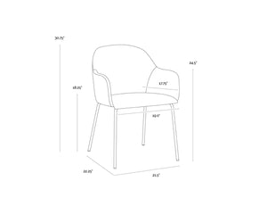 Sunpan HENSLEY Dining Armchair in Mina Warm Grey - Chic Comfort, Modern Design, Durable Metal Legs, Versatile Style 108914