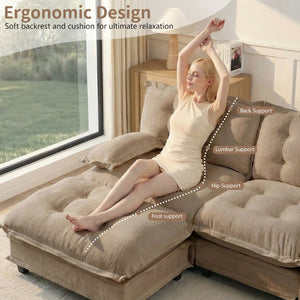English Elm 107" Modular Cloud Sectional Chenille Deep Seat Couch with Lattice Cushions for Apartments Light Coffee W714S01707