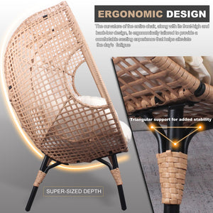 English Elm New PE Wicker Egg Chair Grid Style with Ergonomic High-Front Seat, Water-Resistant Rattan, Beige Cushion W400P241055