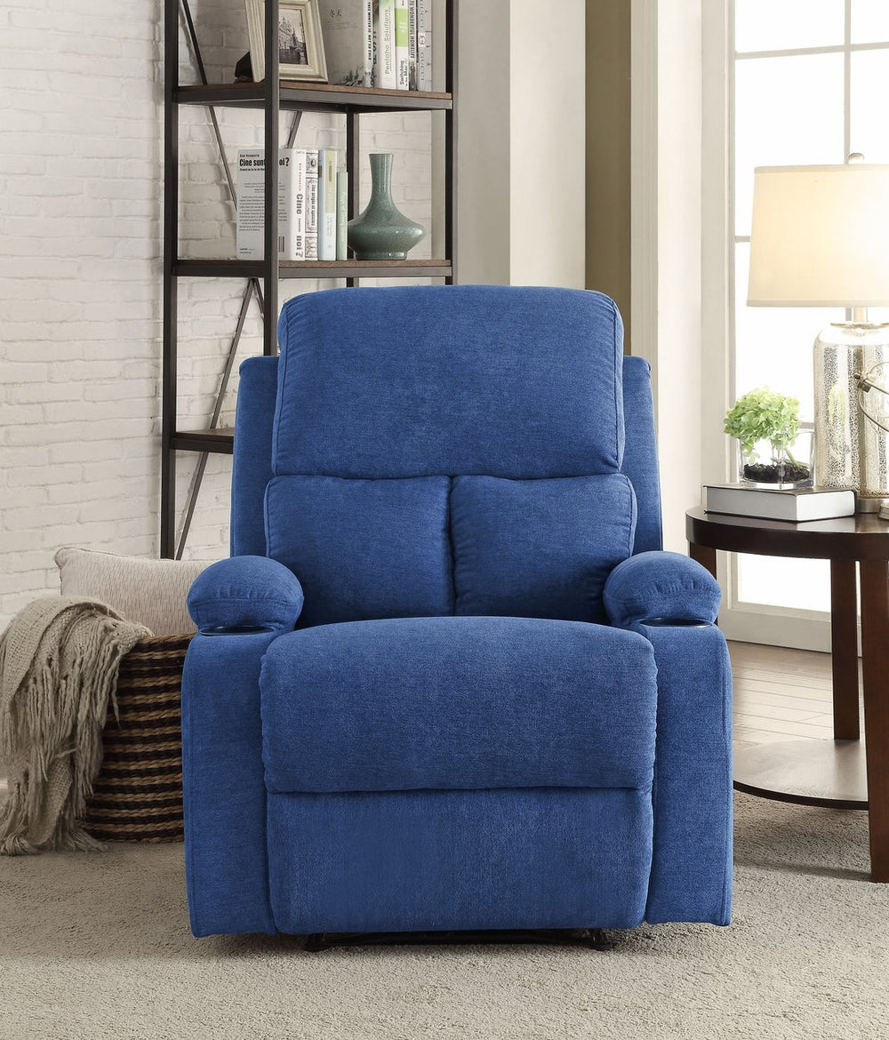 English Elm Blue Memory Foam Recliner with Cup Holder, Linen Upholstery, External Latch, Tight Cushions for Ultimate Comfort B062P215451