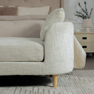 English Elm 77.17" Chenille Chaise Bench with Bolster Pillows Rubberwood Legs Bedroom Lounge W3189S00039