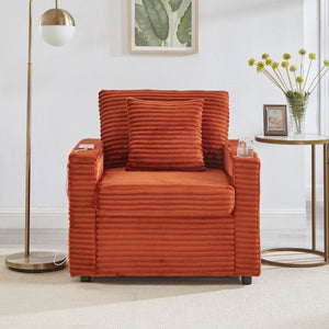 English Elm Comfortable Chenille Chaise Lounge Chair with Usb Port Ottoman Storage Living Room W3705P349926