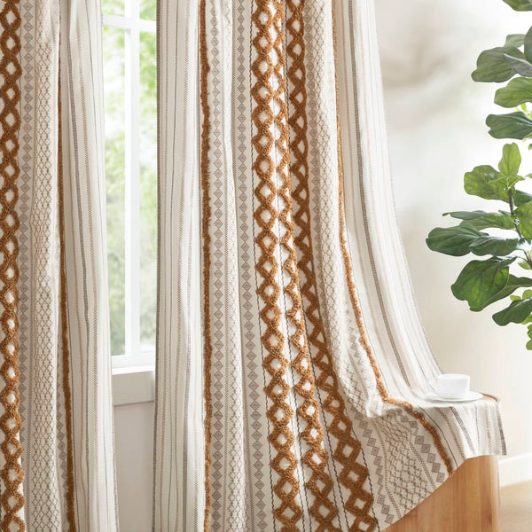 English Elm 1 Cotton Printed Window Panel Chenille Stripe Lined Bohemian Farmhouse Curtain B035P496604