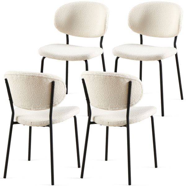 English Elm Beige Boucle Dining Chairs Set Of 4 - Mid-Century Modern Comfort With Curved Backrest & Metal Legs W1164P195038