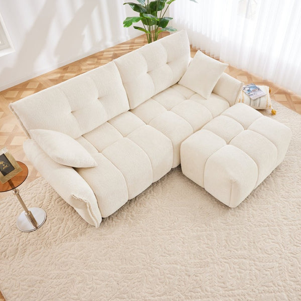 English Elm Modern Chenille Two-seater Sofa with Matching Ottoman for Living Room Apartment White W714S01650