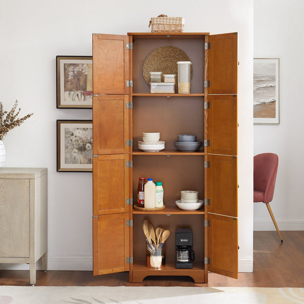 English Elm 72.4" Tall Storage Cabinet with 8 Doors and 4 Shelves, Smooth Surface, Vintage Handles, Sturdy Base and Hinge Oak W2275P269080