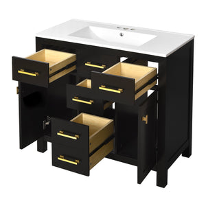 English Elm 72'' Modern Bathroom Vanity Set With Durable Ceramic Sink, Solid Wood Frame, Ample Storage & Style N710SS00011B
