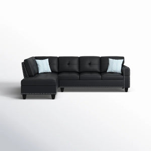 English Elm Black Faux Leather L Shaped Sectional with Cup Holders Nailhead Trim Storage Black B2730S00026