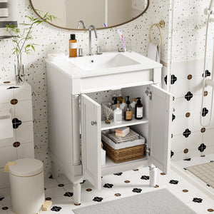 English Elm 24'' Modern Bathroom Vanity with Ceramic Basin, Solid Wood Frame, Soft-Close Doors, Ample Storage White N710P190503K