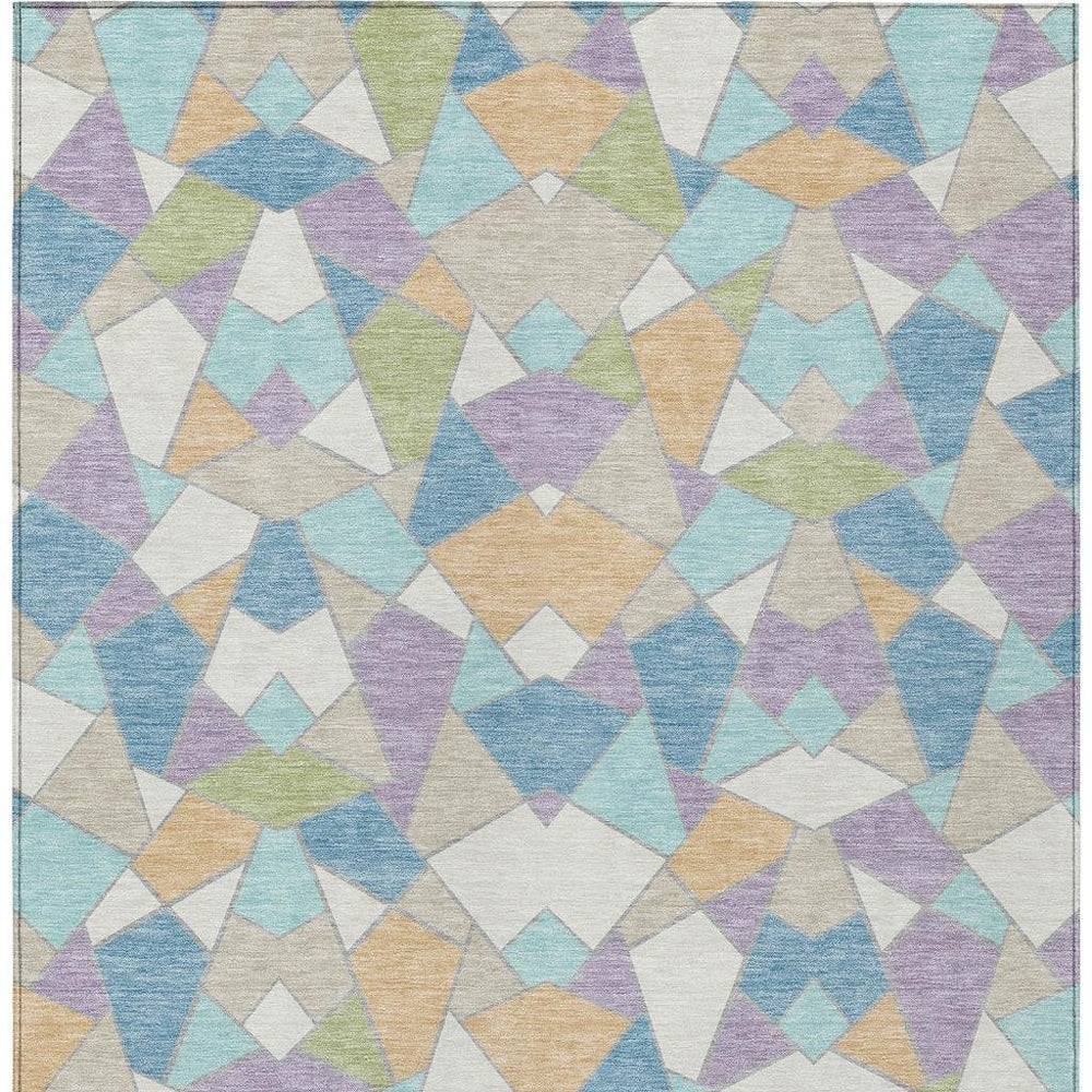 HomeRoots Geometric Polyester Area Rug Washable Indoor Outdoor for Patio Living Room Modern Coastal Style 10' X 14' 728011