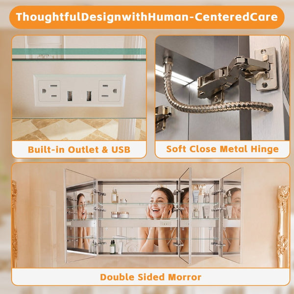 English Elm Lighted Aluminum Medicine Cabinet Smart Mirror with Anti-fog Led and Built-in Usb Outlet W5609P461329