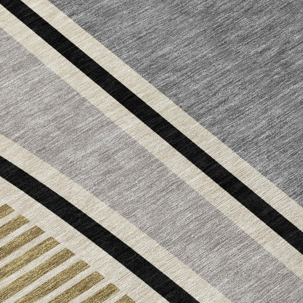 9 X 12 Geometric Polyester Area Rug Washable Indoor Outdoor Low Pile Silver