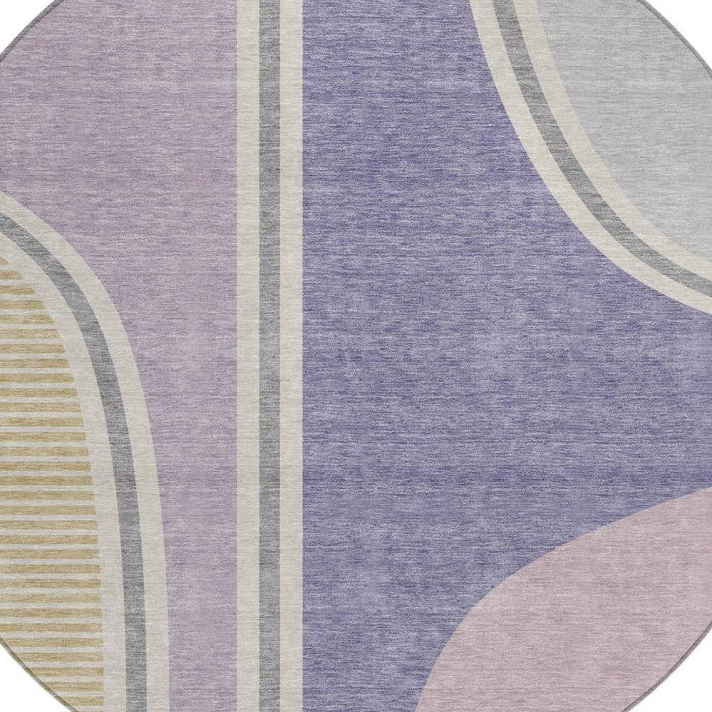 HomeRoots 8 Ft Round Geometric Indoor Outdoor Rug Washable Polyester Patio and Entryway Accent 728074