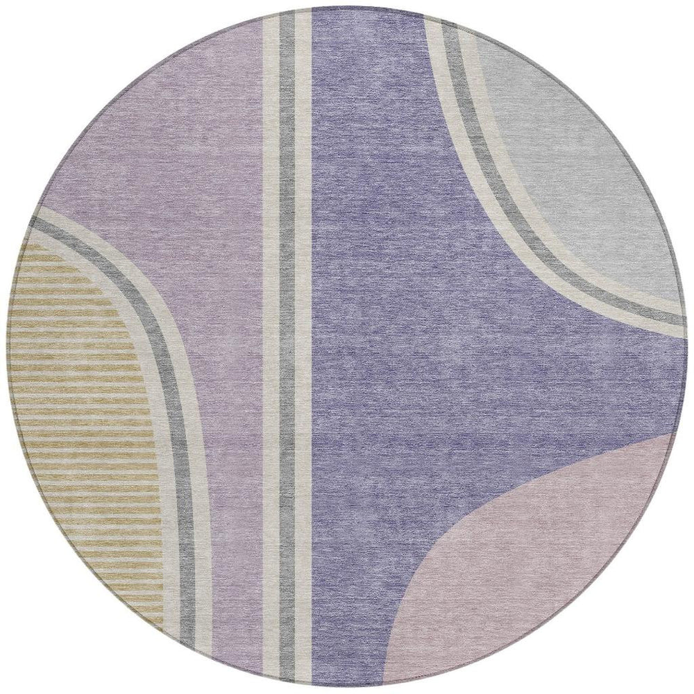 HomeRoots 8 Ft Round Geometric Indoor Outdoor Rug Washable Polyester Patio and Entryway Accent 728074