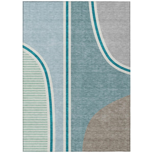 5x8 Geometric Polyester Area Rug Washable Teal Aqua Tones for Patio or Living Room