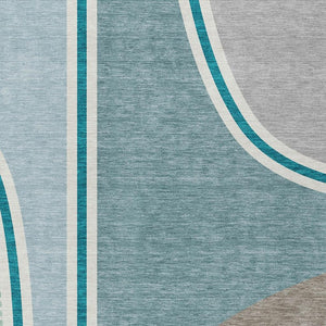 HomeRoots 5x8 Geometric Polyester Area Rug Washable Teal Aqua Tones for Patio or Living Room 728079