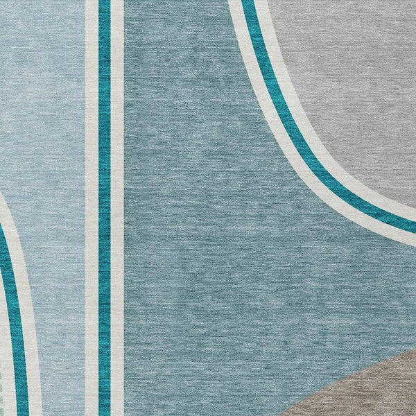 HomeRoots 5x8 Geometric Polyester Area Rug Washable Teal Aqua Tones for Patio or Living Room 728079