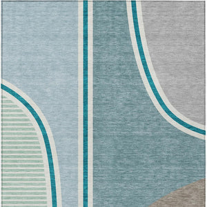 5x8 Geometric Polyester Area Rug Washable Teal Aqua Tones for Patio or Living Room