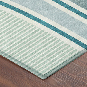 5x8 Geometric Polyester Area Rug Washable Teal Aqua Tones for Patio or Living Room