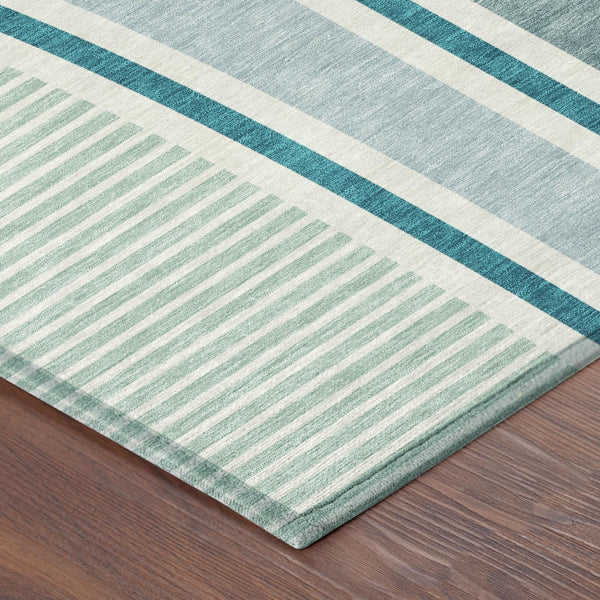 5x8 Geometric Polyester Area Rug Washable Teal Aqua Tones for Patio or Living Room