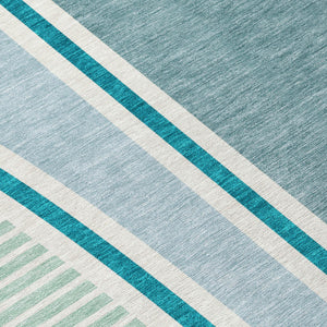5x8 Geometric Polyester Area Rug Washable Teal Aqua Tones for Patio or Living Room
