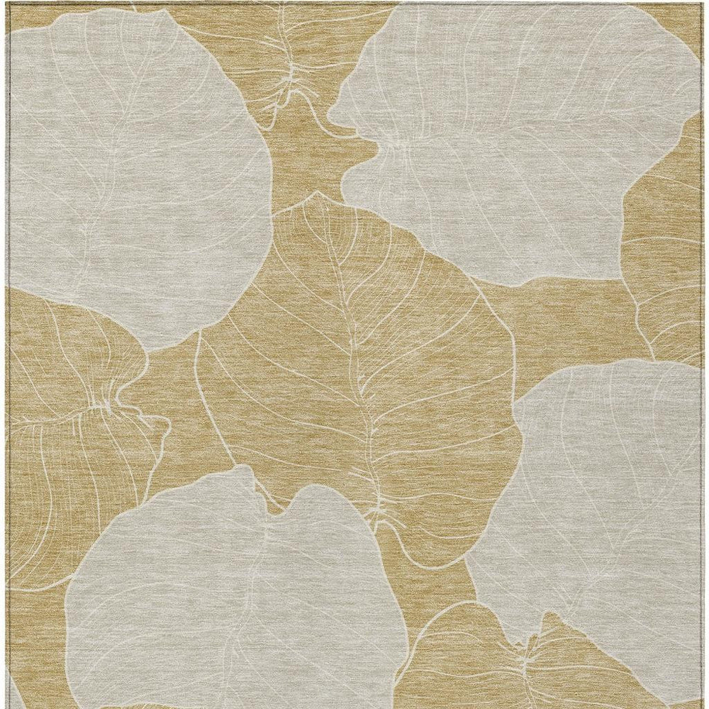 9x12 Floral Polyester Area Rug Gold Ivory Washable Indoor Outdoor Patio Cover