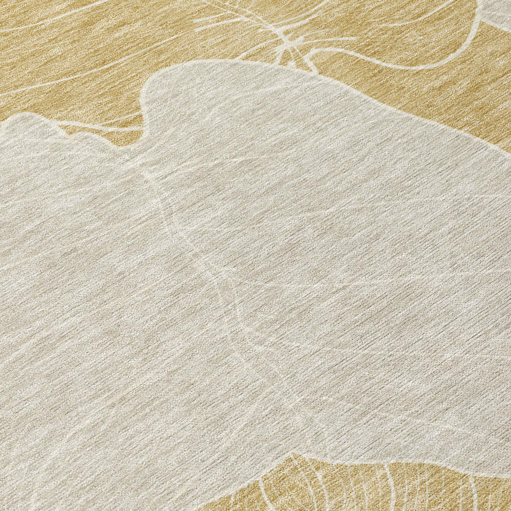 9x12 Floral Polyester Area Rug Gold Ivory Washable Indoor Outdoor Patio Cover