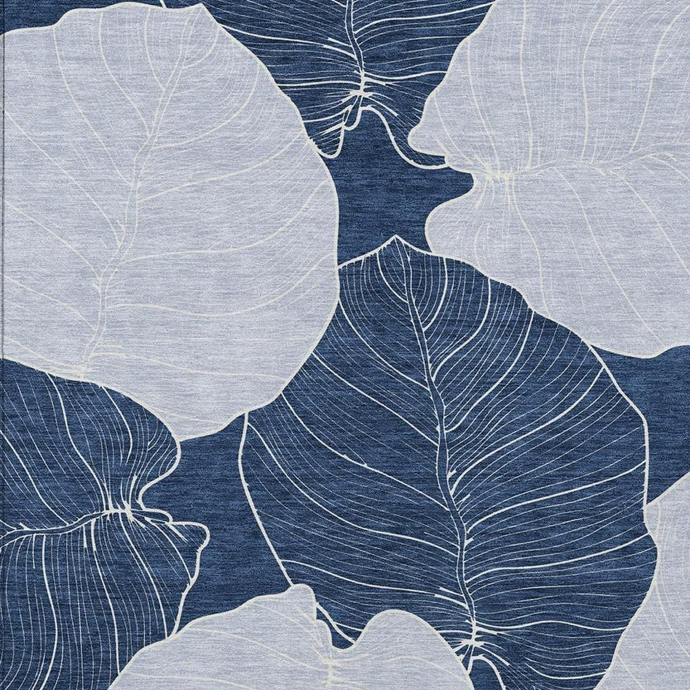 HomeRoots 8 X 10 Navy Ivory Floral Polyester Area Rug Washable for Patio or Living Room 728135