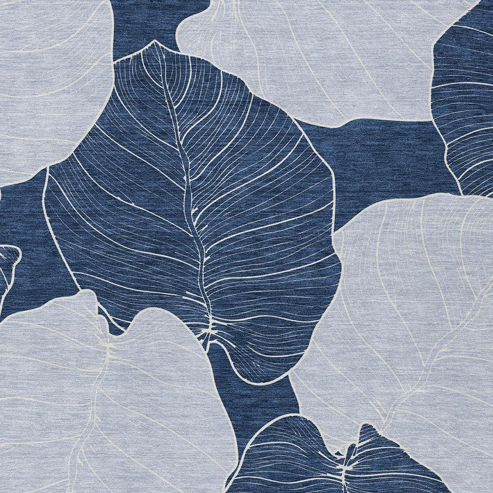 HomeRoots 10x14 Floral Polyester Area Rug Navy Ivory Washable Stain Resistant Indoor Outdoor 728137