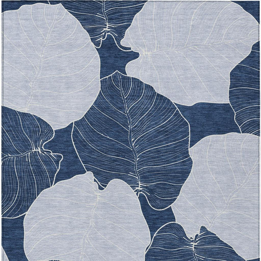 HomeRoots 10x14 Floral Polyester Area Rug Navy Ivory Washable Stain Resistant Indoor Outdoor 728137