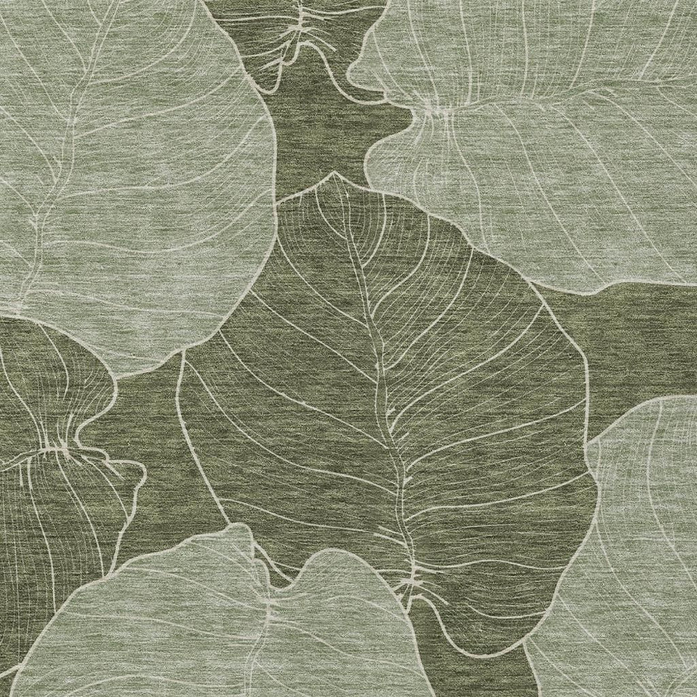 HomeRoots Floral Polyester Area Rug Washable Indoor Outdoor Low Profile Felt Back Olive Ivory Classic 8' x 10' 728141