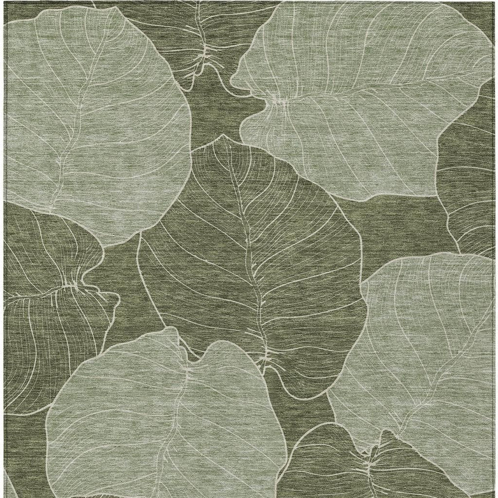 HomeRoots Floral Polyester Area Rug Washable Indoor Outdoor Low Profile Felt Back Olive Ivory Classic 8' x 10' 728141