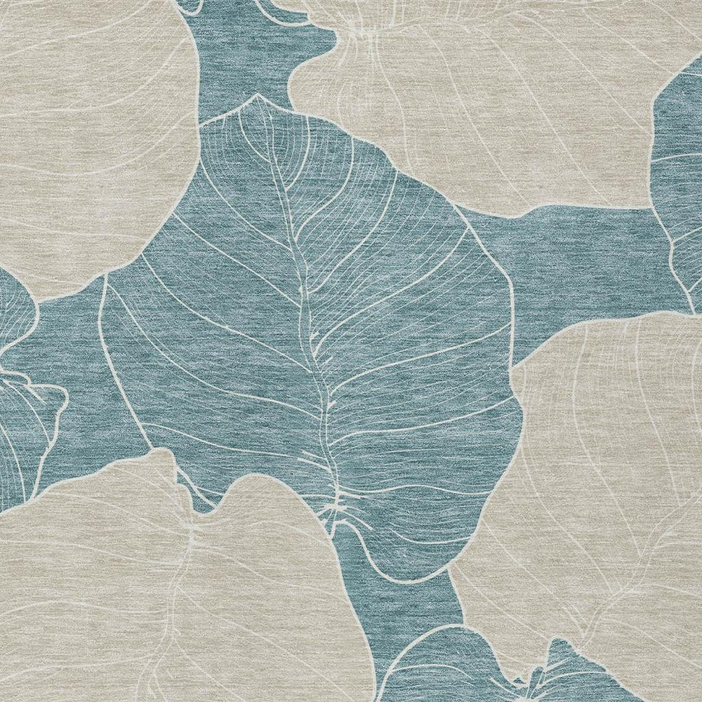 HomeRoots 5 X 8 Floral Polyester Area Rug Washable Teal Ivory Indoor Outdoor Patio Use 728145